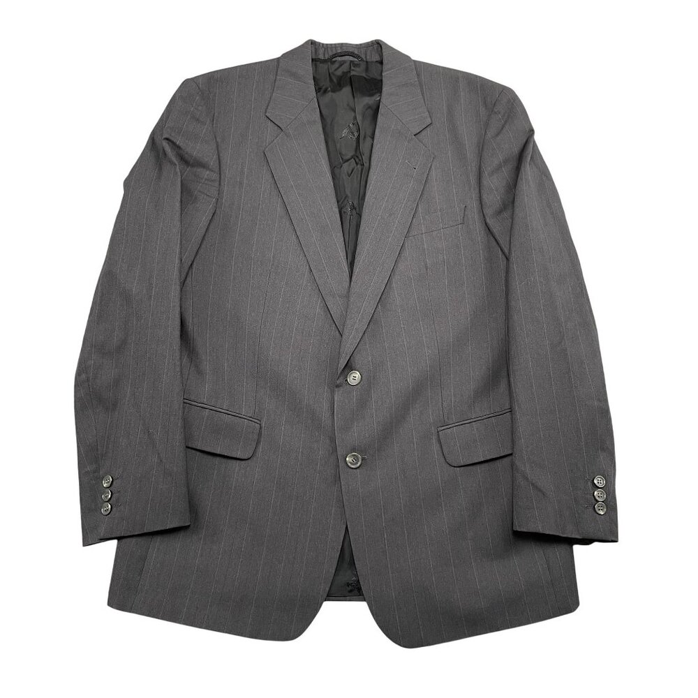 VTG Burberry Blazer Mens 44R Grey Pinstripe 100% Wool Germany Formal Luxury